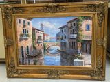 une image d'une peinture représentant un pont sur une rivière