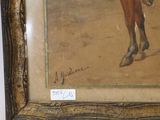 a painting of a man riding a horse on a beach