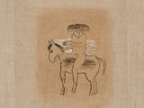 an image of a drawing of a man riding on a horse