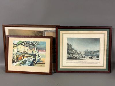deux reproductions encadrées représentant des bateaux sur l'eau et un bateau dans l'eau