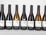 six bouteilles de vin sont alignées sur une table