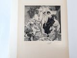 an old picture of a man and a woman in a room with a horse