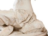 marble statue of a woman playing a flute on a pedestal