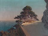 tableau représentant une vue sur l'océan depuis une falaise, avec un arbre au premier plan