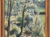 an oil painting of a wooded landscape with trees and a path