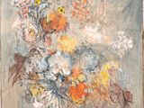 une image d'une peinture de fleurs dans un vase sur une table