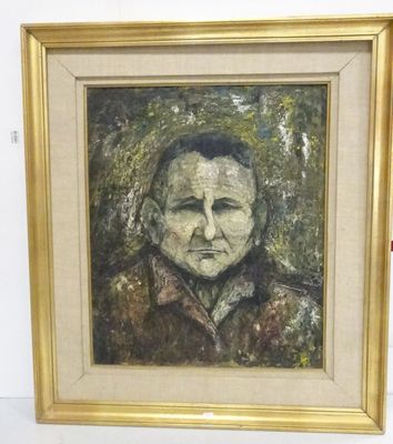 painting of a man in a brown jacket and a red tie