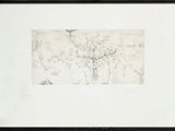 framed and matted drawing of a landscape in a black frame