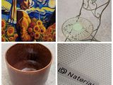 four different pictures of a bowl and a chair with a name tag on it