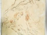 dessin représentant une femme et un enfant dans un paysage, près d'un arbre