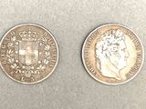 deux pièces d'argent sur lesquelles figurent le portrait d'une femme et une couronne