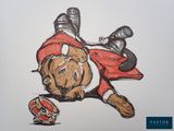 dessin représentant une personne allongée par terre, les pieds posés sur un skateboard