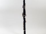 a close up of a clarinet on a white background