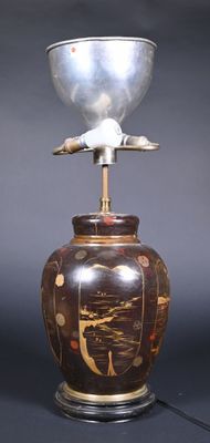 Pot à gingembre en bois laqué vert, brun, or et nacre à déco…