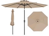 two umbrellas and a table with a white background
