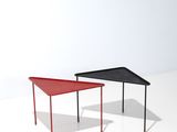 two tables that are sitting side by side on a white surface