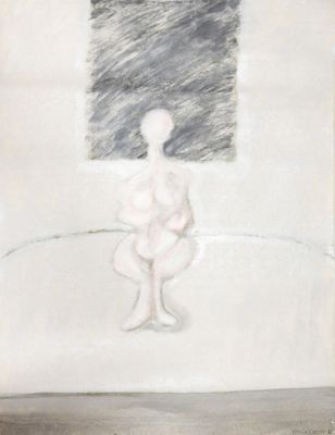 drawing of a person sitting on a chair in front of a window