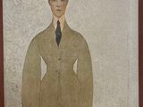 un tableau représentant un homme en costume-cravate accroché au mur