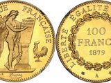 une pièce d'or à l'effigie d'un ange tenant une coupe