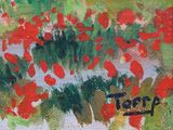 a painting of a bunch of red flowers in a vase