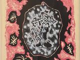 une image représentant un tableau dans un cadre noir et rose orné de feuilles