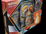 a box of pokemon cards with a pokemon figure inside of it