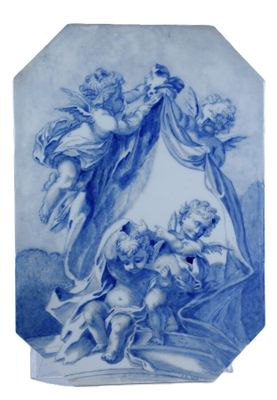 PLAQUE de forme octogonale en porcelaine peinte en camaieu d…