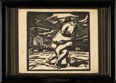 painting of a man riding a horse in a field with a castle in the background