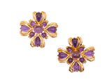 a pair of amethorate and gold earrings