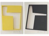two pictures of a yellow and black box and a black and white box