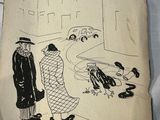 a drawing of a man and a woman walking down the street