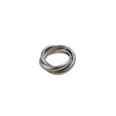 a close up of a silver ring on a white background