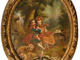 an image of a painting of a woman and child in a wooded setting