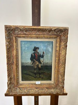 painting of a man in a military uniform holding a cane