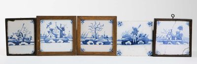 DELFT 5 carreaux en faïence à décor en camaïeu bleu de paysa…