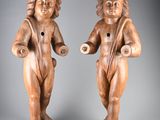pair of carved wooden cherenshes with handles and arms