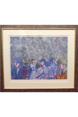 painting of a group of people sitting at a table in a room