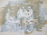 a painting of a group of doctors in a hospital