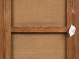 a close up of an old wooden frame with a piece of paper on it