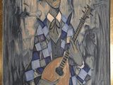 tableau représentant un homme tenant une guitare à la main