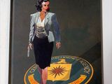a painting of a woman in a skirt suit on a wall