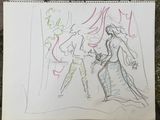 dessin représentant une femme en robe longue et un homme en robe longue