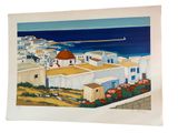 an image of a painting of a view of a town by the ocean