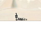 a picture of a white porcelain ashtray with a black inscription on it