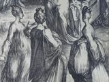 a black and white drawing of a woman carrying a cross
