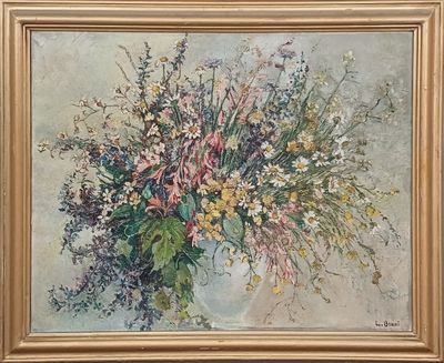 une peinture de fleurs dans un vase sur une table