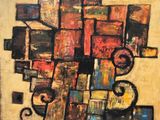 painting of a painting of a bunch of different colors on a wall