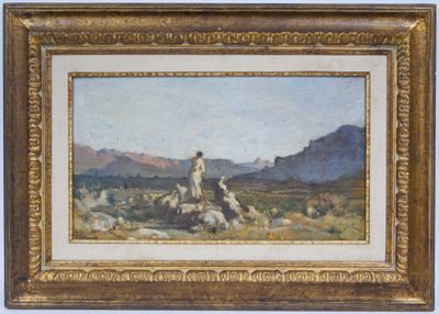 une image représentant un tableau où l'on voit un homme à cheval dans le désert