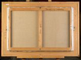 an image of a painting on a easel with a piece of paper taped to it