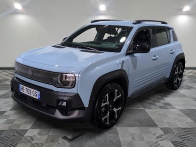 a white and blue jeep is parked on a checkered floor